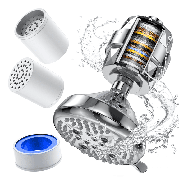 Shower Filter 20-Stage Shower Head Filter for Hard Water, Showerhead Filter with 3 Replaceable Filter Cartridges、4 "Nozzle, High Output Shower Water Filter for Removing Chlorine and Fluoride
