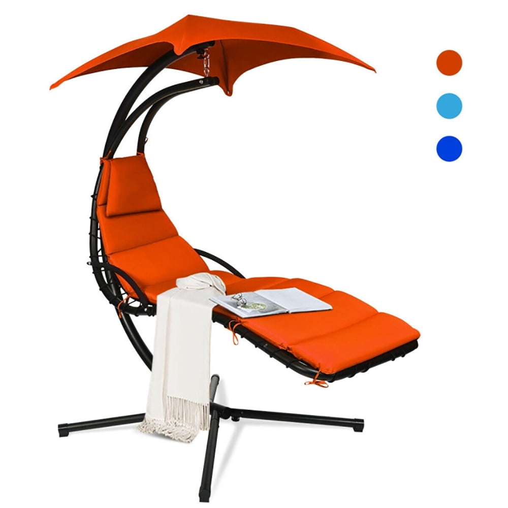 Aimee Lii Hanging Stand Chaise Lounger Swing Chair with Pillow, Patio Loungers, Orange