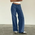 thumbnail image 3 of Cyglowse Women's Y2k Low Rise Baggy Jeans Washed Straight Wide Leg Denim Pants Casual Loose Vintage Fit Boyfriend Jean Denim Pants Dark Blue L, 3 of 6