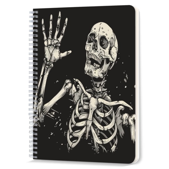 Spiral Notebook,Double-Wire Spiral College Lined Journal Notebook for Study and Notes,100 Pages,5.71x 8.26 in - Detailed Skeletal Figure on a Black Background