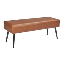 PU Leather Bench with Metal Legs, 43.3” Entryway Shoe Bench, Bedroom Ottoman with Storage, Brown