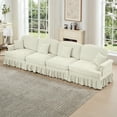 thumbnail image 2 of Newest Elegant Large 4 Seater Sofa Couch,Flared Arms,Removable Ruffles Pleats Skirts,Spindle Legs, Comfy Chenille Four-Seat Sofa for Living Room, Beige White, 2 of 20