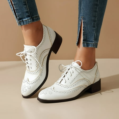 

Elegant Soft Sole Oxford Heels - Comfortable Chunky Mid Heel Brogue Lace-up Point Toe Dressy Party Shoes for Women with Soft Insoles Breathable Linings and Slip-Resistant Outsoles