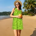 thumbnail image 2 of Horeoi Lime green glitter Print Women's Sleeveless Dress Cotton-like Flared Hem Deep Side Pockets Above-Knee, 2 of 6