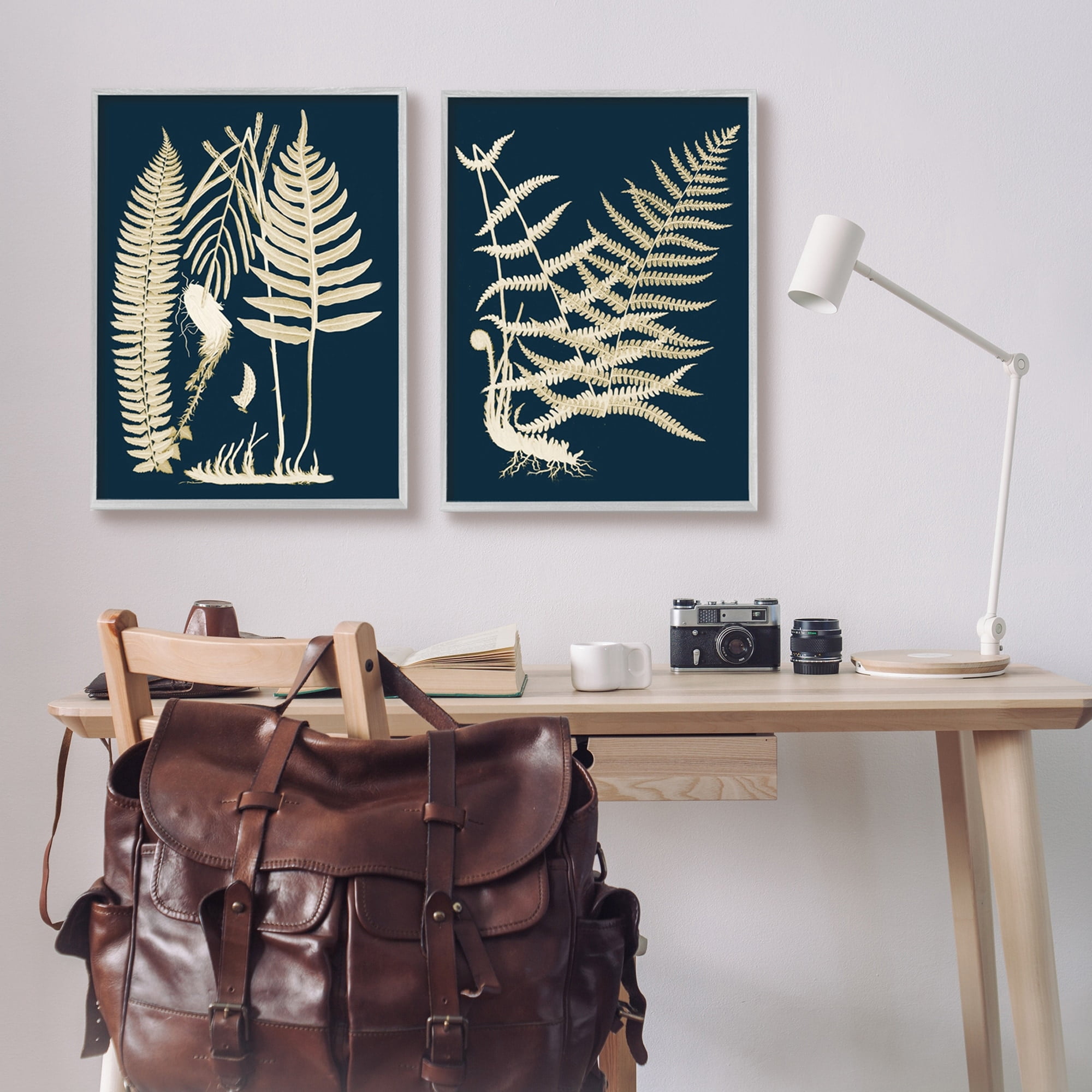 Stupell Industries Modern Layered Vegetation Natural Botanical Leaves Graphic Art Gray Framed Art Print Wall Art, Set of 2, Design by Piddix