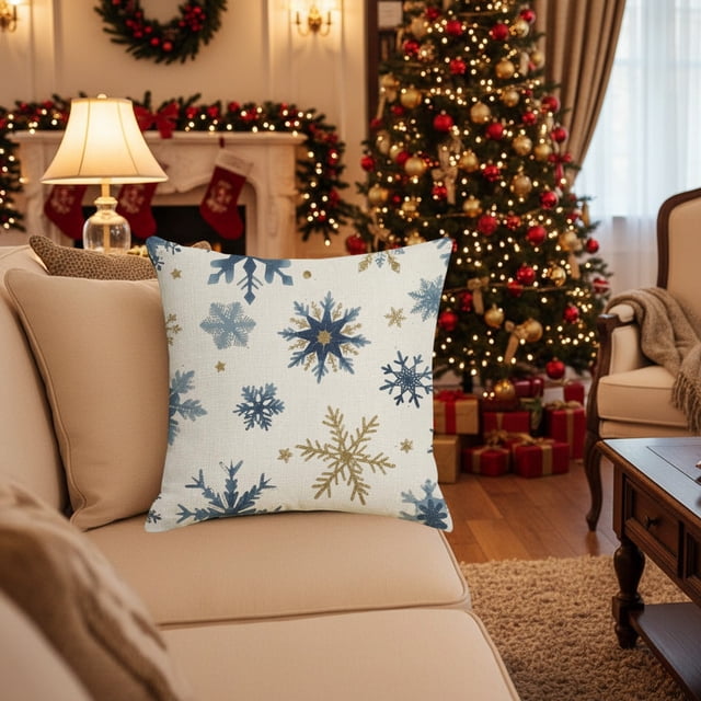 Fundas de almohada navideñas para sofá y cama: decoración festiva con cremallera oculta y tejido de poliéster suave.