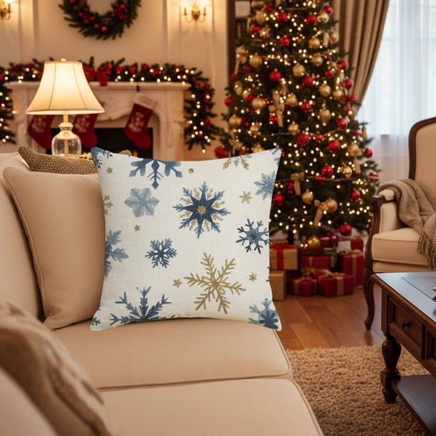 Juego de fundas de almohada con diseño de árbol de Navidad | Fundas de almohada decorativas navideñas de 45 x 45 cm en azul oscuro | Fundas de cojín festivas para salón con cremallera oculta