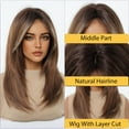 thumbnail image 3 of Black Mixed Brown Wigs For Women Medium Length Layered Straight Wig Middle Part Glueless Synthetic Wigs for Daily Party Use 16 Inch, 3 of 6