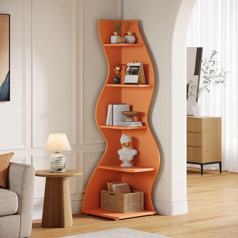 Tribesigns Wavy Corner Shelf, Modern 5-Tier Bookshelf Bookcase