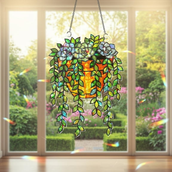 ViciArt Trailing Succulent Suncatcher – 3.5" Holographic Acrylic Window Decor, Boho Garden Gift