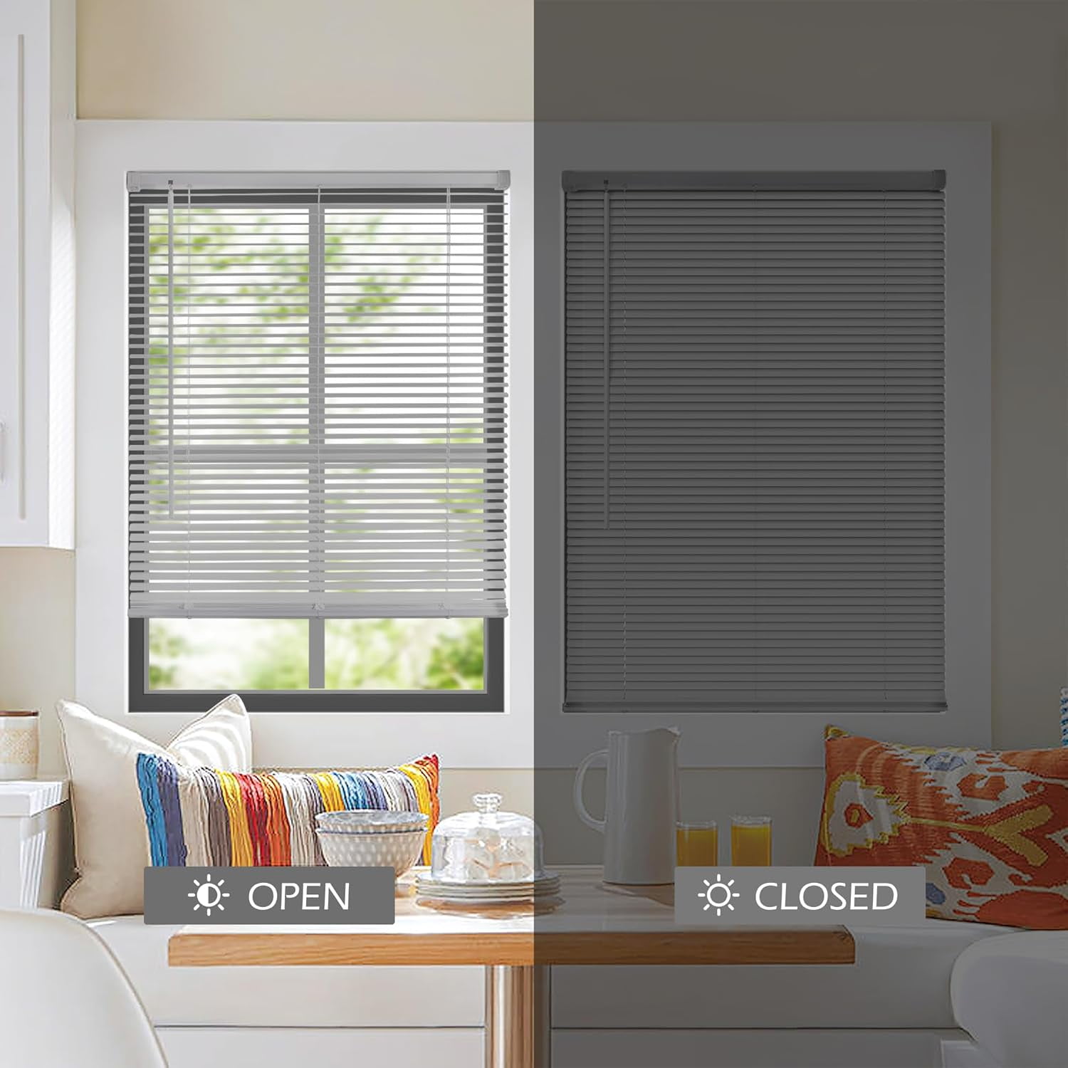 LazBlinds Cordless 1" Vinyl Horizontal Mini Blinds, Light Filtering Blinds for Windows, Blinds and Shades for Windows Size 47" W x 64" H, Grey
