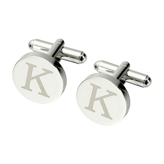 Uxcell Initial Cufflinks, Classic Alphabet Letter K Copper Round Men Cuff Links 26 Letters A-Z for Men Father Husband Weddings Gift Business Birthday, Silver