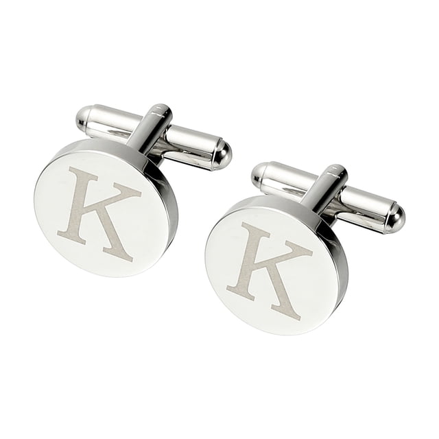 Uxcell Gemelos Iniciales, Gemelos Clásicos de Letra K de Cobre Redondos para Hombres, 26 Letras A-Z para Regalos de Hombres, Padres, Esposos, Bodas, Negocios y Cumpleaños, Plateado
