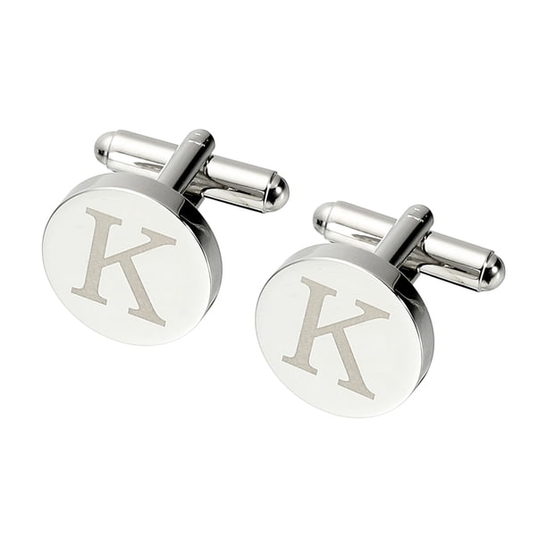 Uxcell Gemelos Iniciales, Gemelos Clásicos de Letra K de Cobre Redondos para Hombres, 26 Letras A-Z para Regalos de Hombres, Padres, Esposos, Bodas, Negocios y Cumpleaños, Plateado