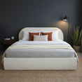thumbnail image 1 of Placida Decor Luna Lit Plateforme Grand avec Rangement Relevable, Rembourrage en Bouclé Crème, Tête de Lit Courbée, Cadre en Métal et Base à Lattes, 1 of 10
