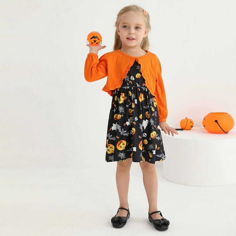 GYRATEDREAM Kid Toddler Girl Fall Dress+Cardigan 2 Piece Pumpkin Sleeveless  Dress and Cardigan Set Halloween Thanksgiving Outfits 18M-5Y - Walmart.com