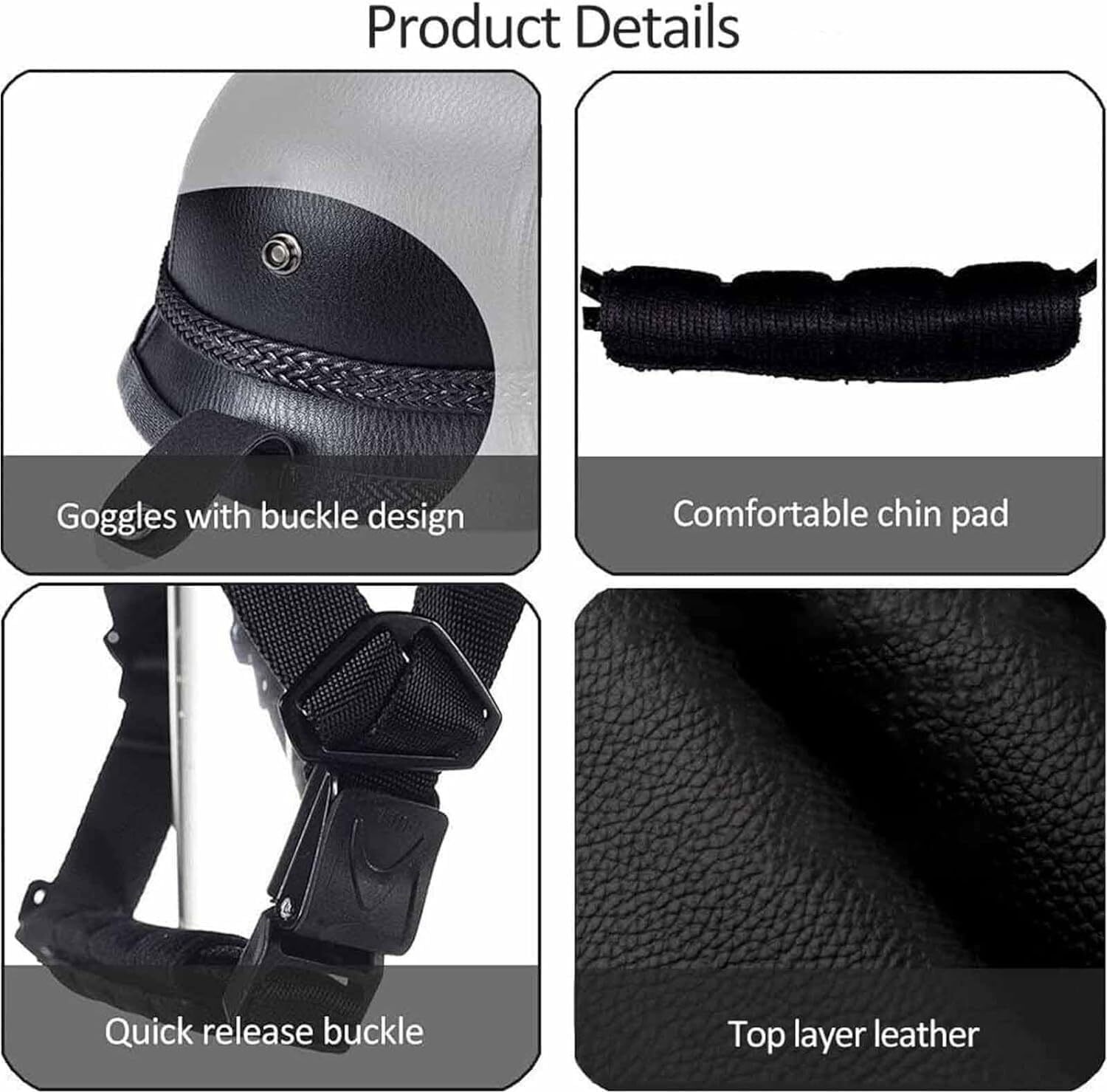 Half Shell Helmet Open Face Helmet Vintage German Style With Goggles Cruiser Chopper Scooter Moped Retro Jet Helmet, Adult Men And Women, DOT ECE Safety Approved,Leather-S55-56cm
