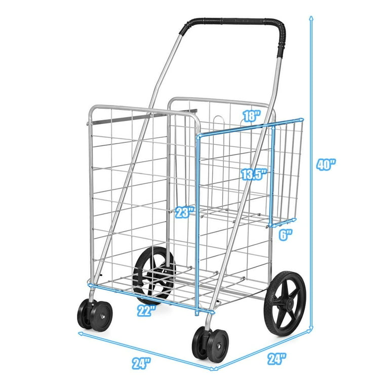 Giantex Folding Shopping Cart, Light Weight Trolley w/Handle & Swiveling Wheels, Large Grocery Cart, Silver Giantex Folding Shopping Cart, Light Weight Trolley w/Handle & Swiveling Wheels, Large Grocery Cart, Silver