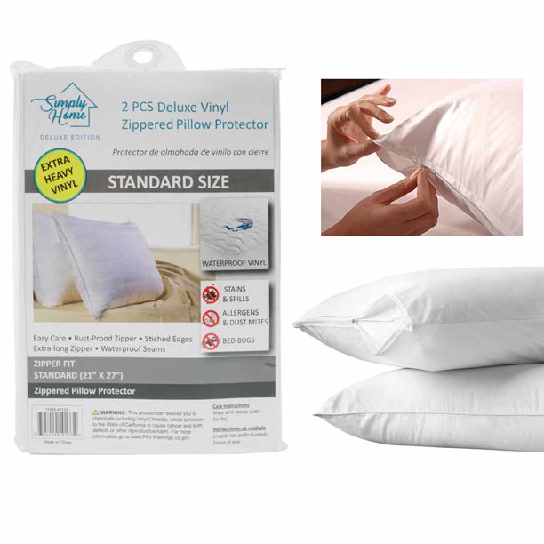 2 Pc Standard Pillow Case Zippered Cover Soft Vinyl Luxury Water