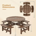 thumbnail image 3 of Costway 8-Person Round Picnic Table Set with 4 Built-in Benches 2" Umbrella Hole, Brown, 3 of 10