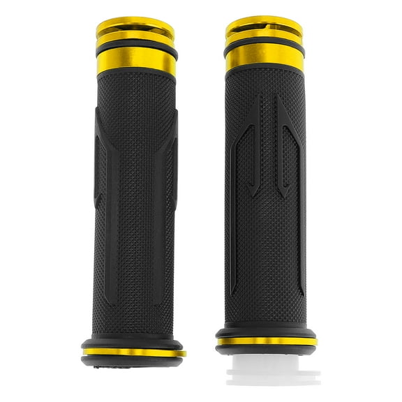 Unique Bargains 7/8" 22mm 15/16" 24mm Motorcycle Hand Grips Cover Kit Non Slip Aluminum Alloy Rubber Handlebar End Grips for Motorcycle Scooter Bicycle ATV Gold Tone
