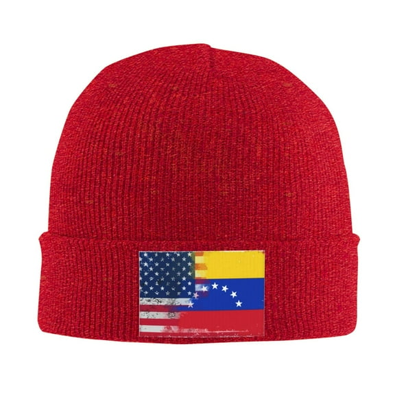 America Venezuelan Flag Watercolor Beanie Hat Men Women Warm Printed Cap Knit Beanies Hats Outdoor Winter Red