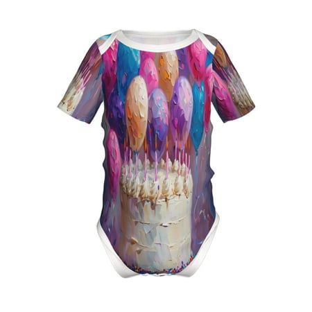 

Adobk Colorful Balloon Cake Celebration Print Baby Climbing Clothes Jumpsuit Rompers Classic Rompers Child Short sleeve Bodysuits-9M