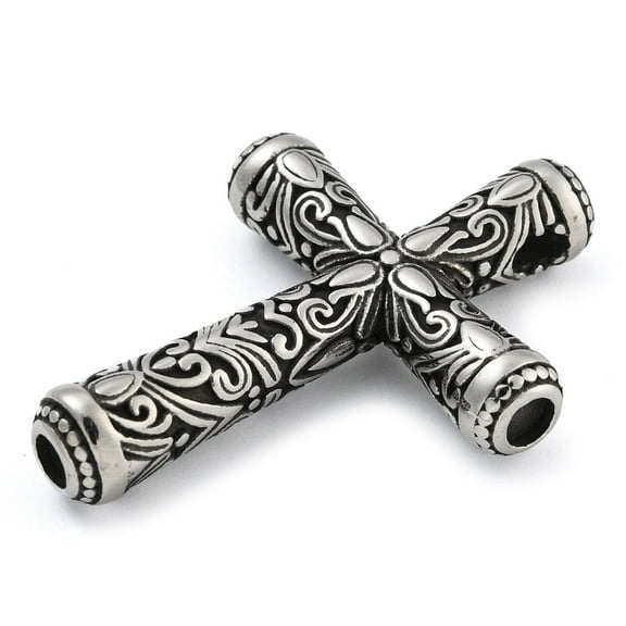 5 pc 304 Stainless Steel Pendants Cross Charm Antique Silver 45x33x8mm Hole: 4.5mm