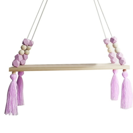 

FAIOIN Bedroom Decoration Wall Hanging Wooden Board Storage Shelf Tassel Beads Pendant