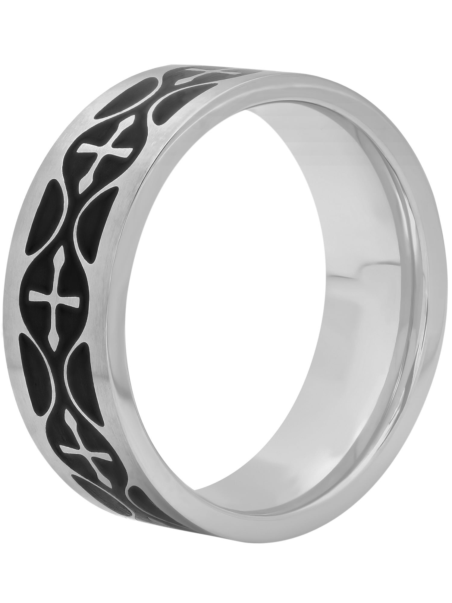 Men's Black and White Cross Ring in Stainless Steel - Walmart.com