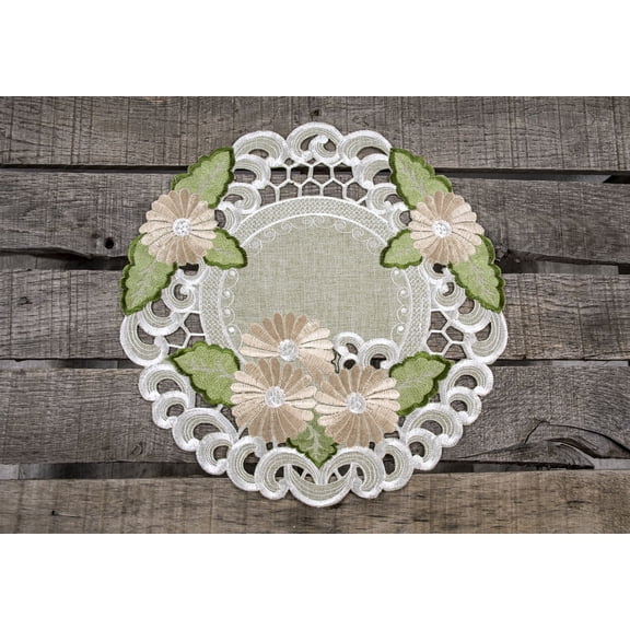 Fleur Latte Gold Daisy on Sage Green Table Doily (16" Round)