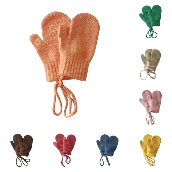 Vrotazzy Children’s Winter 2024 Candy Color Finger Halterneck Baby Mittens for Warmth,Sizes 1-4 Years