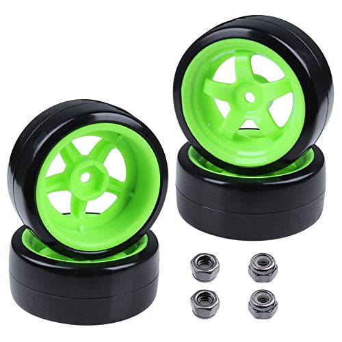 Hobbypark - Neumáticos y llantas de coche de plástico duro de 26 mm Rc Drift, verde hexagonal de 12 mm para el modelo 110 (paquete de 4) Hobbypark 75697000