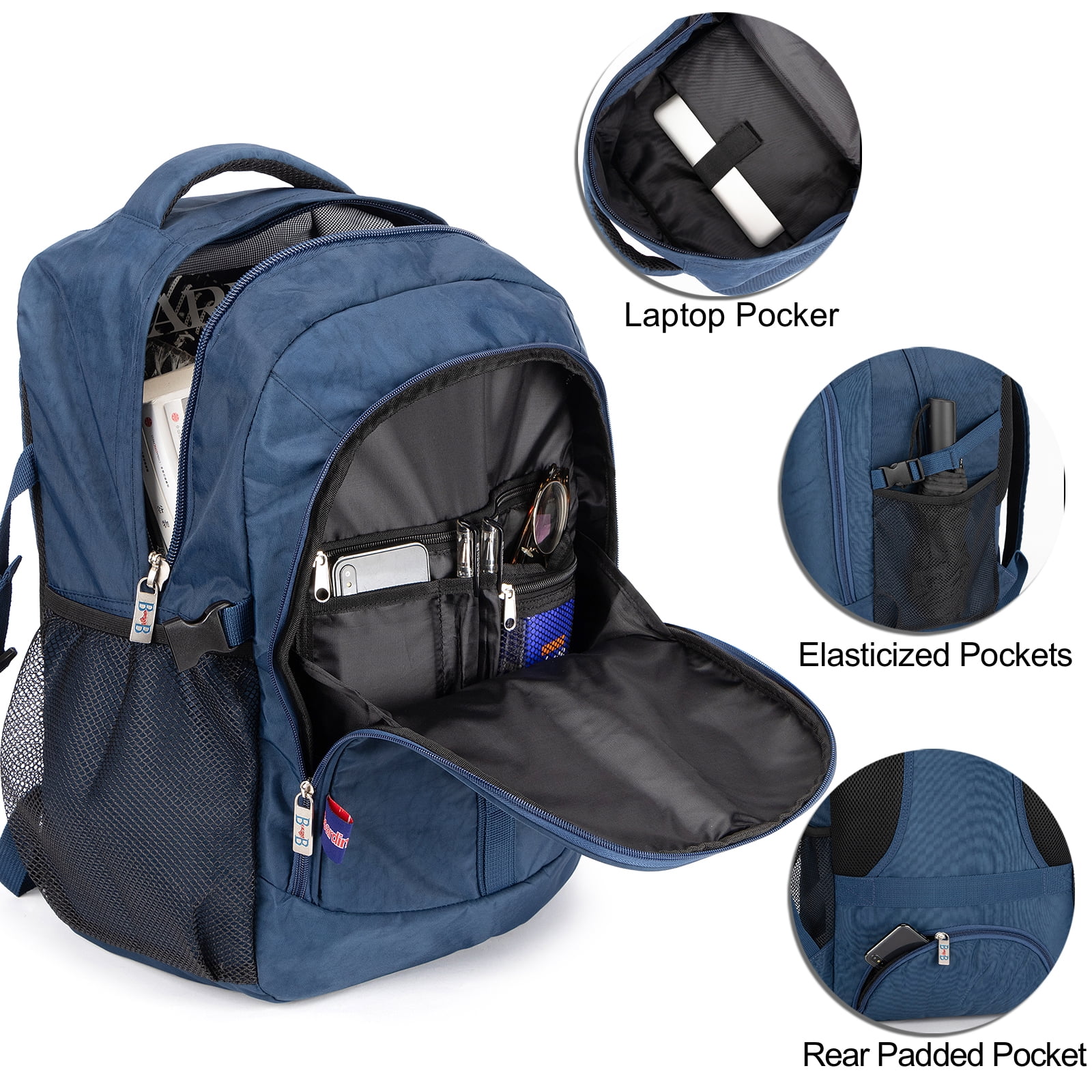 Boardingblue New 18" Personal Item Laptop Backpack for American, Spirit, Frontier Airlines (Navy)