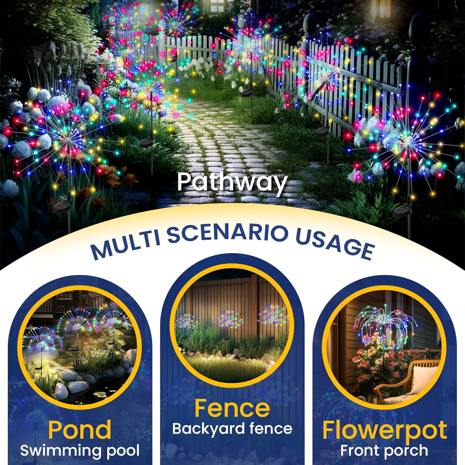 60-480LED Garden Decor Outdoor Lights, Solar Garden Lights for Christmas Outside Fairy Firework Decorative,Solar Powered for Yard Pathway Flowerbed Planter Balcony Patio Decor (Multicolar