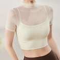 thumbnail image 3 of Tops de Yoga para Mujeres Malla Fija Almohadilla de Pecho Cuello Redondo 3/4 Manga Color Sólido, Desgaste Atlético Casual, Tops Deportivos para Mujeres, 3 of 7