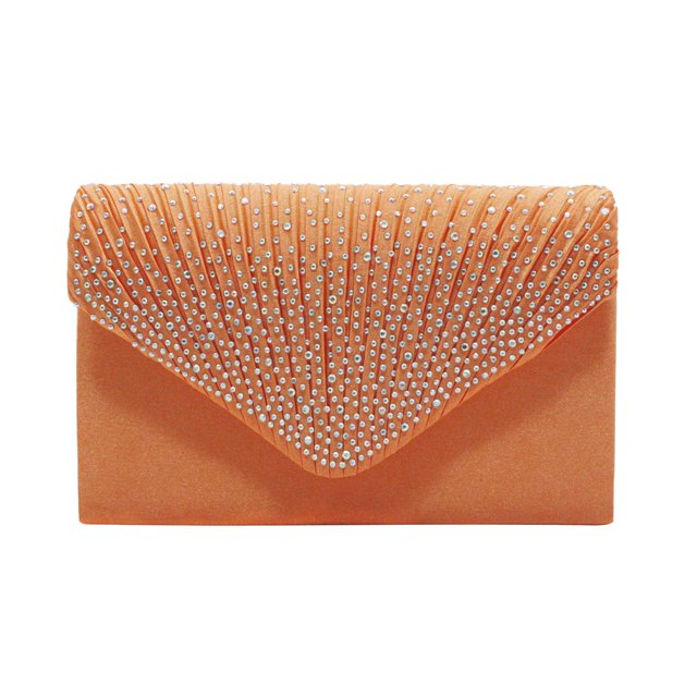 Bolso de novia clásico de satén con diamantes de imitación en color AB, estilo sobre, para banquetes