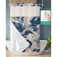 thumbnail image 2 of No Hook Shower Curtains with Snap in Liner, Navy White Waterproof Fabric Shower Curtain, Marble Modern Artwork Double Layers & See-Through Top Window Bathroom Curtains 54''x78'', 2 of 6