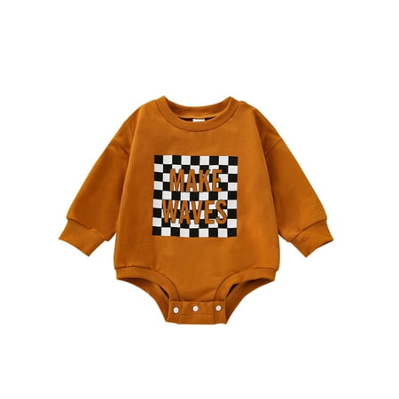 

Huyghdfb Newborn Baby Girl Boy Sweatshirt Romper Checkerboard Print Long Sleeve Snaps Jumpsuit Fall Casual Clothes