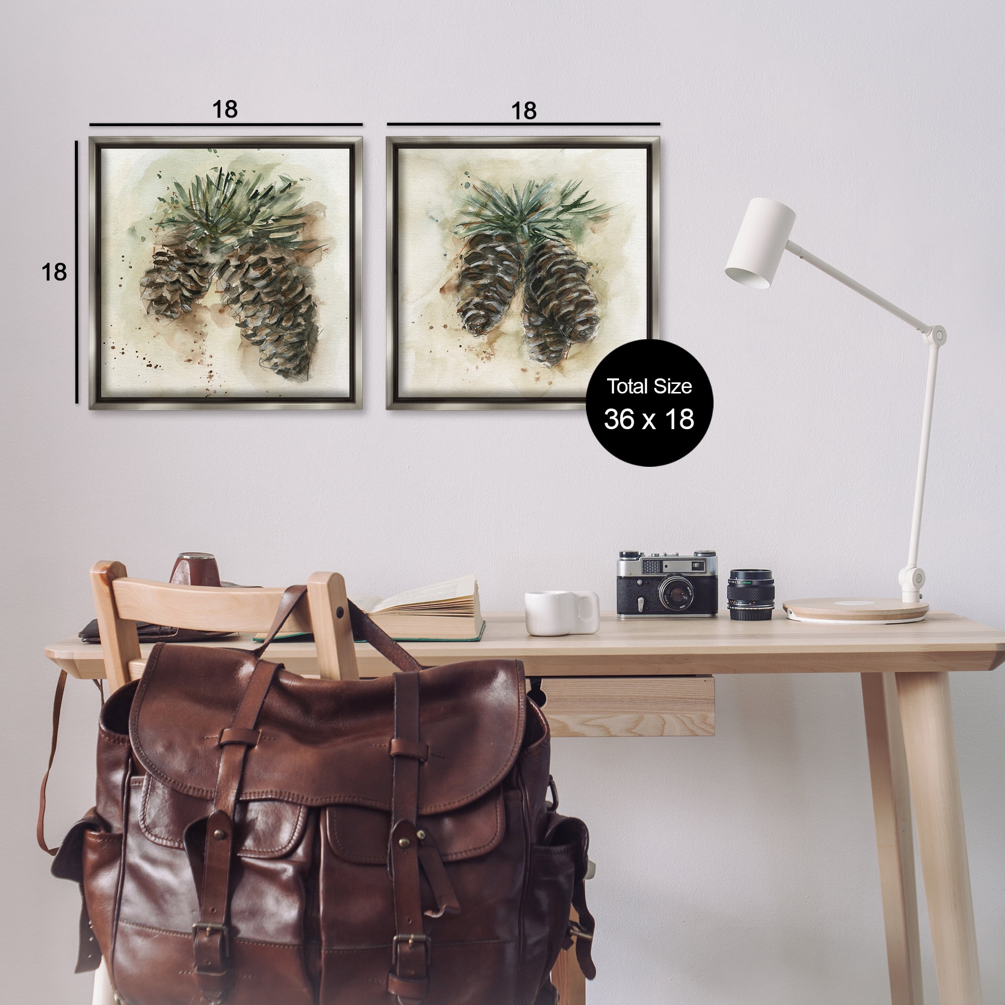 Stupell Industries Watercolor Drawing Pine Cones Plants & Flowers Painting Gray Floater Framed Canvas Art Print Wall Art, 18 x 18, Set of 2