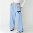 thumbnail image 2 of Ccpelsie Girls Casual Straight Leg Pants Wide Loose Fit Lounge Sweatpants Elastic Waist Drawstring Joggers with Pockets Spring(A01-Light Blue,15-16 Years), 2 of 4
