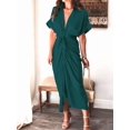 thumbnail image 3 of Krumba Women Button Down Dress: Summer Casual V - Neck Tie Waist Maxi – Comfort for Beach Party Wedding Outdoor Gatherings Green Size S, 3 of 6