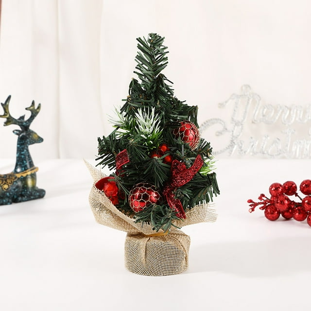 Mini Árbol Navideño Decorativo de 20 Cm | Árbol Pequeño Rojo de Escritorio para Adornos Navideños | Material Plástico | Luces Led Opcionales | Decoración Diy | 1 Unidad | 20 Cm | 120 G | Wxh250908004