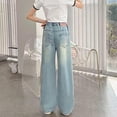 thumbnail image 2 of Girls Cargo Jeans Size 8 Comfy Elastic Waist Pull-On Baggy Demin Jeans Relaxed Fit Stretchy Soft Jogger Streetwear Pants Back To School Fashion, 2 of 5