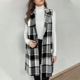 thumbnail image 2 of Htigea Womens Long Plaid Vest Fall Sleeveless Blazer Jackets Stylish Lapel Open Front Cardigan Coats Gray XXL, 2 of 5