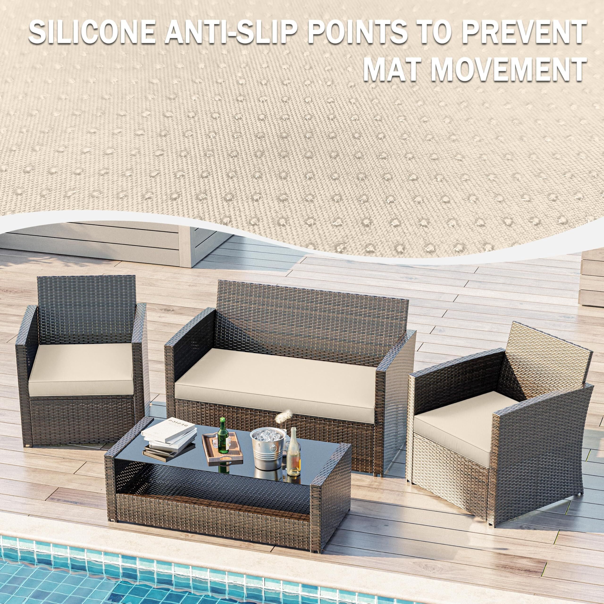 Kimunuk 3 Piece Wicker Chair Cushions, Waterproof Patio Loveseat Chair Cushions Set for Outdoor Indoor Furniture, Cream