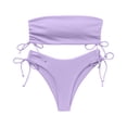 thumbnail image 2 of Women’s Ribbed Bandeau Bikini Set with Adjustable Side Tie Bottoms Strapless Top Two Piece Swimsuit Swimwear for Beach Pool Light Purple M, 2 of 8
