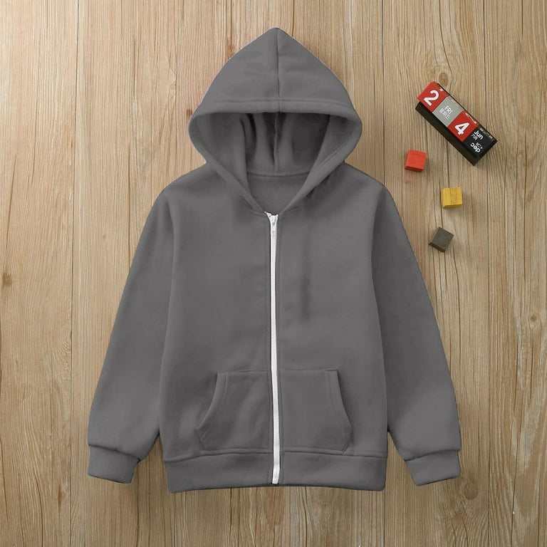 Boys Hoodies Solid Color Zip Up Sweatshirt Casual Tops