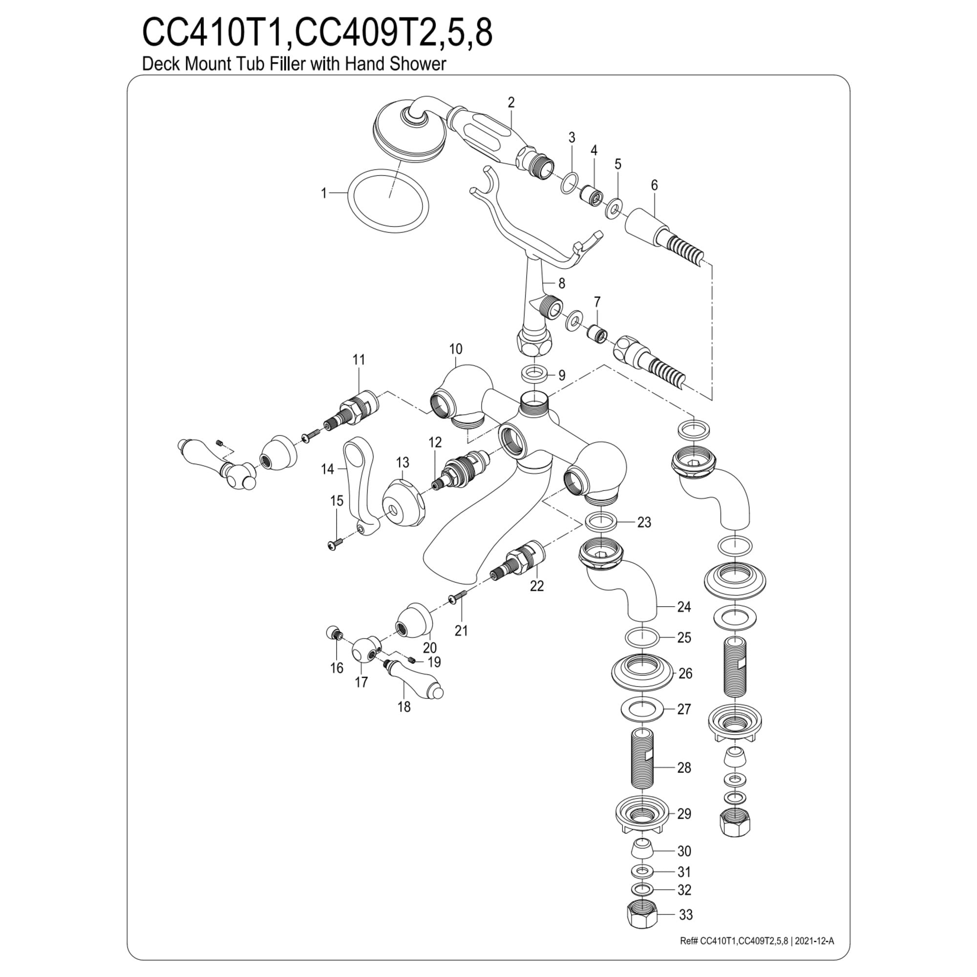 Kingston Brass CC409T2 Vintage 7" Center Deck-Mount Clawfoot Tub Faucet with Hand Shower, Polished Brass