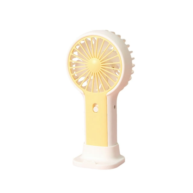 Yellow Vertical Blower Usb Handheld Fan Base Mini Rechargeable Portable Travel Desktop Lightweight Compact 3 Speeds Efficient Cooling Compact Design